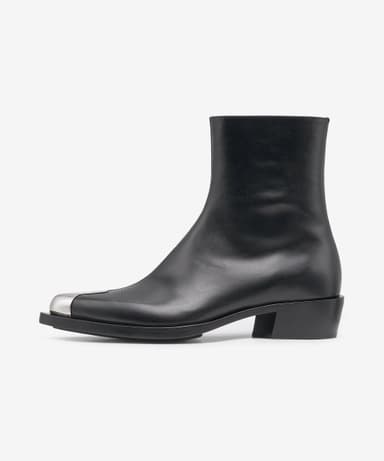 Silver Metal Toe Leather Boots - Black:Silver / 711114WHSWD1081