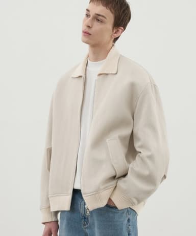 Cotton Twill Knit Contrast Zip-up Jacket [CREAM]
