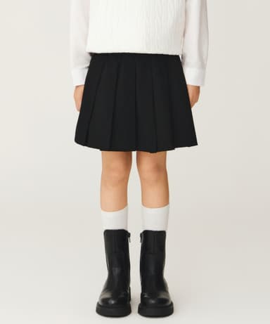 Elastic Waist Pleated Skirt [Black]
