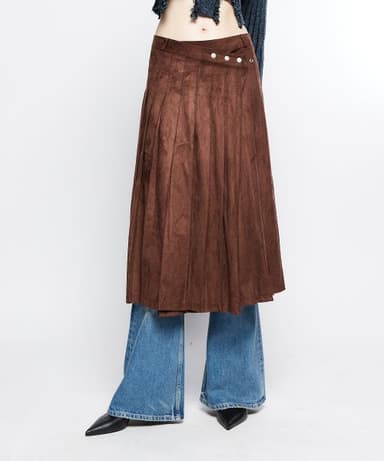 L7 PLEATED WRAP SKIRT(BROWN)