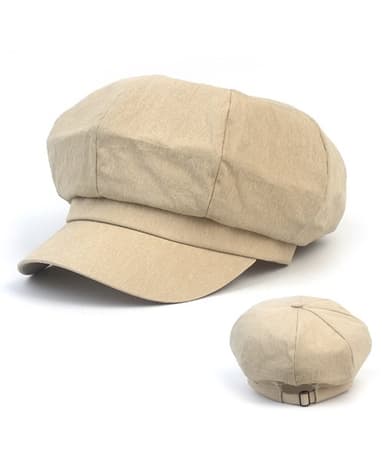 Bio Washing Beige Belted Newsboycap