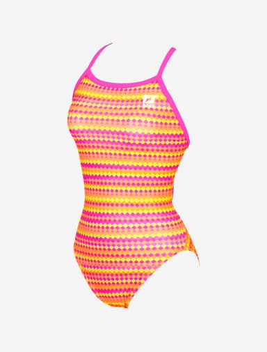 D.O. Tantan One-piece Crossbody Wingback Pink and Yellow Swimsuit
