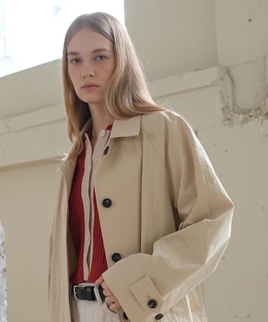 HIDDEN BUTTON TRENCH COAT/BEIGE