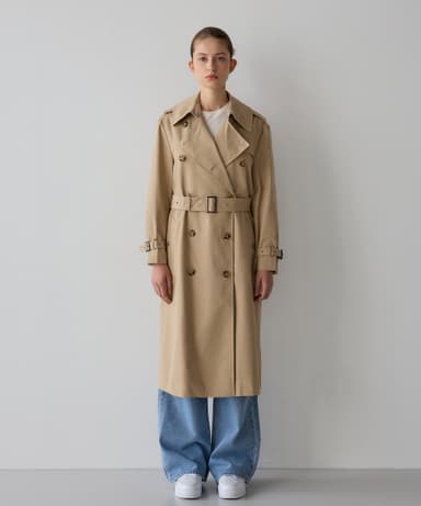 Double-belted long trench coat - beige