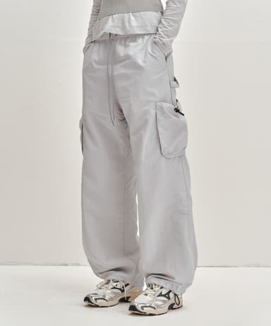 Balloon Fit Nylon Cargo Carpenter Elastic Waist Pants [LGRAY]_SEPT062LGRAY