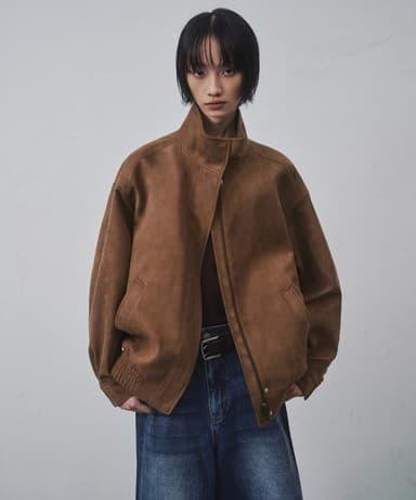 Women's Synthetic Suede High-Neck Blouson Jacket [Light Brown]