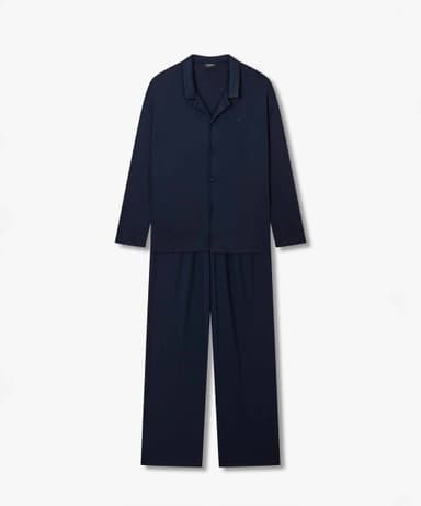 Men's Color Block Logo Embroidery Pajama Set_Blue 0815339001