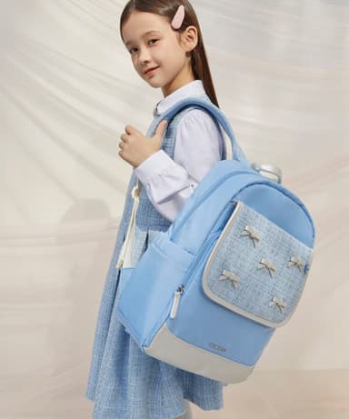 Tweed Ribbon Girls' School Bag 2-Set Sky Blue (BI61D4G03Q)
