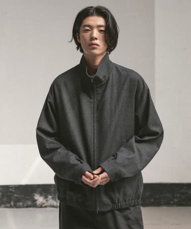 Wool Serge Track Blouson (Charcoal Stripe)