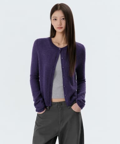[NEW Color Release] Women's Sheer Textured Round Neck Cardigan [Purple]