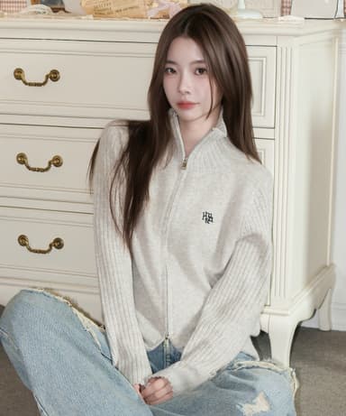 Wool Brush Knit Zip-up [Oatmeal]