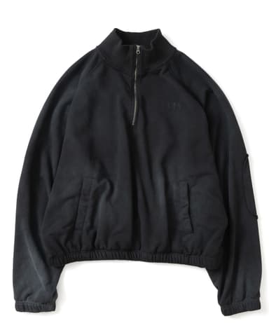 Elbow Patch Raglan Half Zip Up - Black