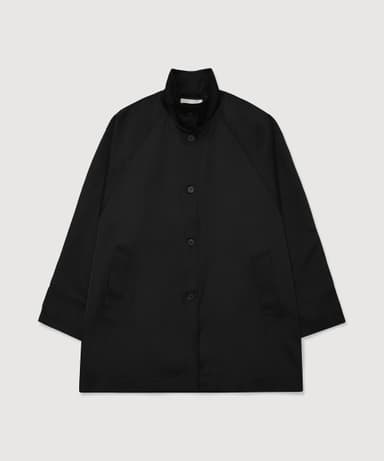 SILK-BLEND SHEEN TRENCH COAT (BLACK)