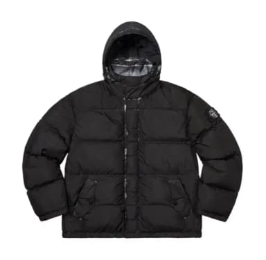 [L] Supreme x Stone Island Painted Camo Crinkle Down Jacket Black