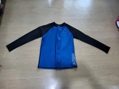 13-14 Years Arena Rash Guard Men's Zip-Up Blue Black