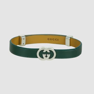 Gucci Silver Interlocking Leather Bracelet