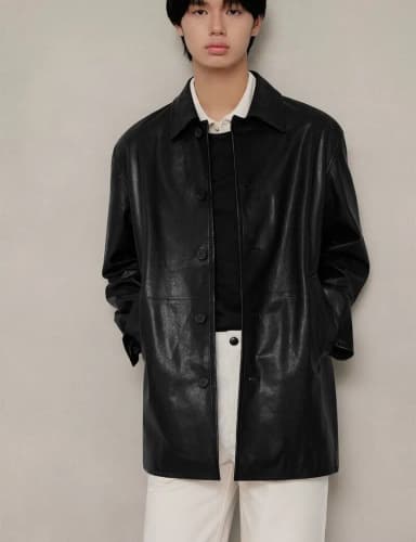 [M] LEFTSEOUL Unisex Vegetable Ramskin Half Leather Jacket