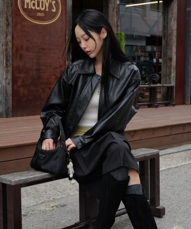 Mannish Leather Blouson Jacket - Black