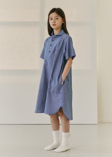 Round collar shirt dress_Blue