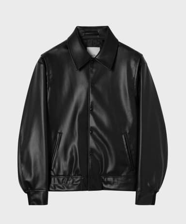 Vegan Leather Modern Varsity Jacket_BLACK