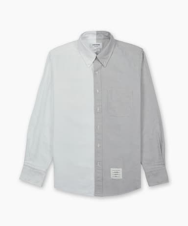 Straight Fit Long Sleeve Oxford Shirt - Medium Grey / MWL404CF0313035