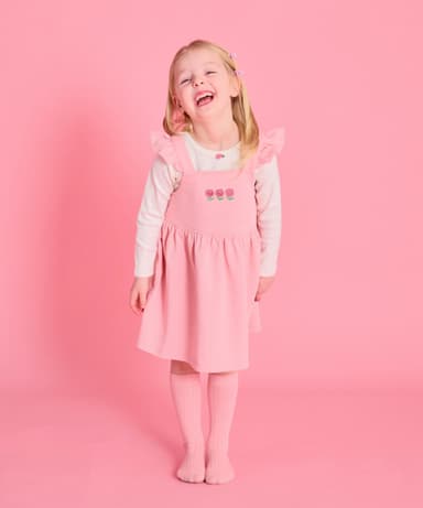 Pink floral suspender dress