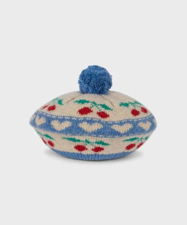Cherry Stripe Bellow Knit Toddler Beret Hat