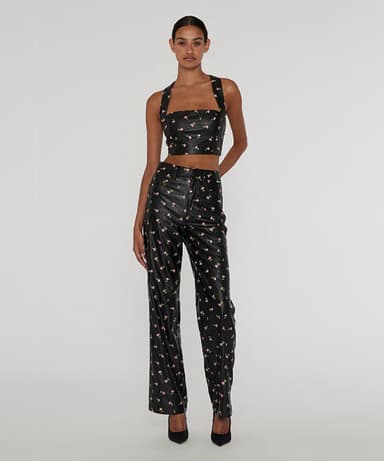 (W) Printed Straight Pants Black PRINTED STRAIGHT PANTS