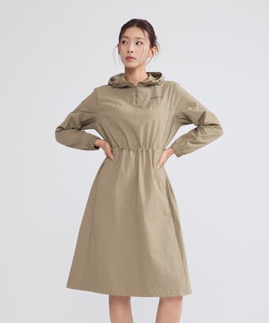 Women's Woven Hooded Anorak Dress (BEIGE)