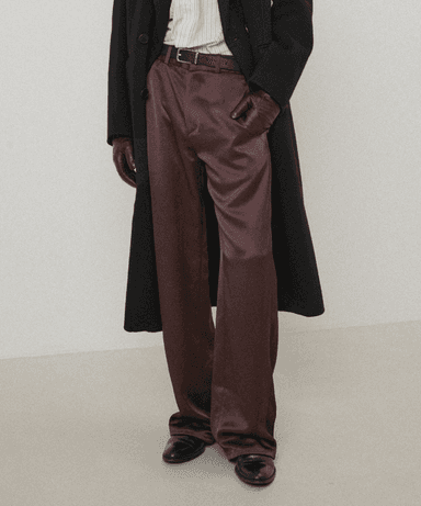 Satin Wide Slacks Brown