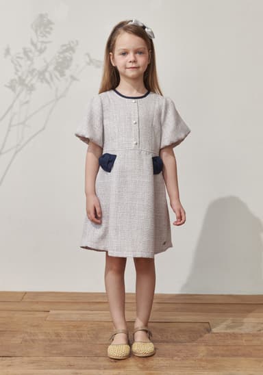 BA24OP02GY Gray A-line Tweed Dress