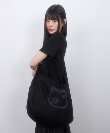 Cat Symbol Applique Washed Crossbody Bag BLACK