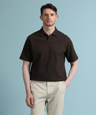 Brown logo short-sleeve polo shirt