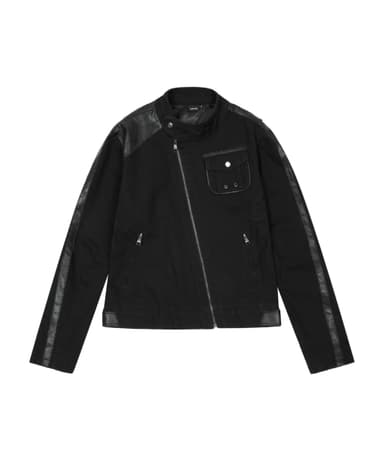 Slant Leather Patch Jacket (Black)