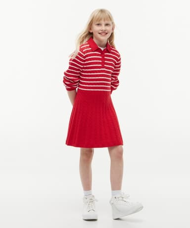 Striped cable sweater dress