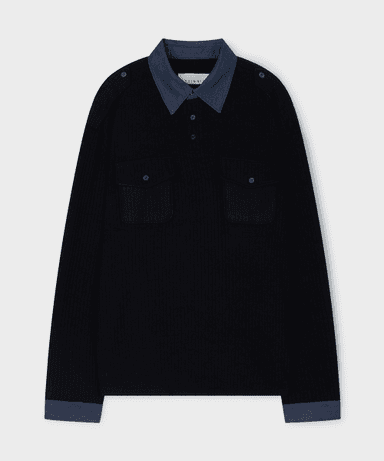 DENIM TRIM RIB POLO SHIRT (BLACK)
