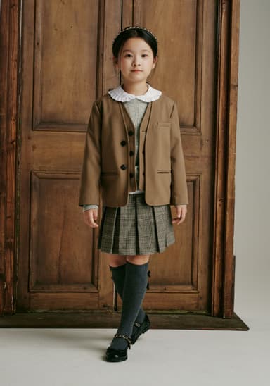 BA54SK01BN Brown Check Pleated Skirt