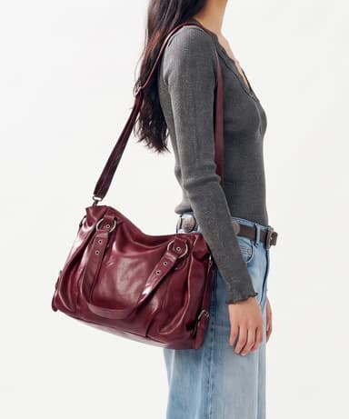 Glossy Square Tote Bag_Burgundy