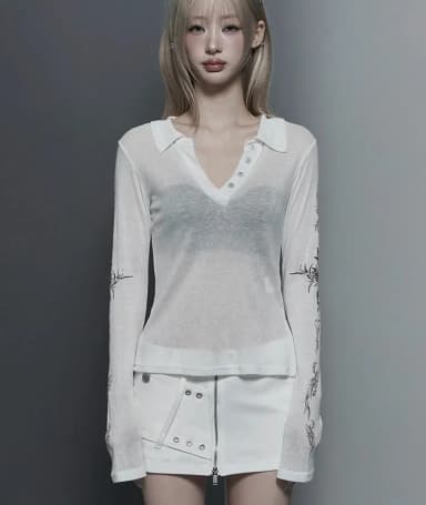 Ettosome Lip Kara Tattoo Long-Sleeve Top White