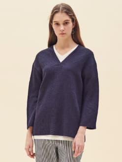 Binpol Ladies V-Neck Loose Fit Knit (Navy)