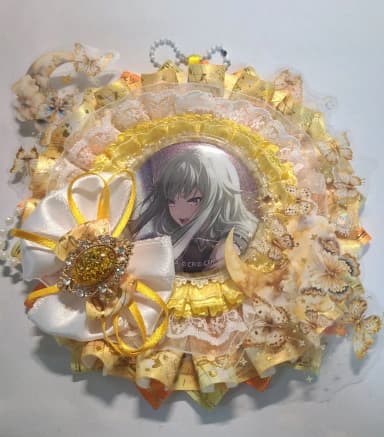 Rosette Round Can Badge Holder Lace Butterfly Yellow Yellow Gold Gold Yellow Amber Ribbon Charm Ansta Psekka Weird