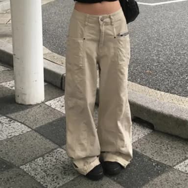 Beaded Cotton Cut Wide Pants